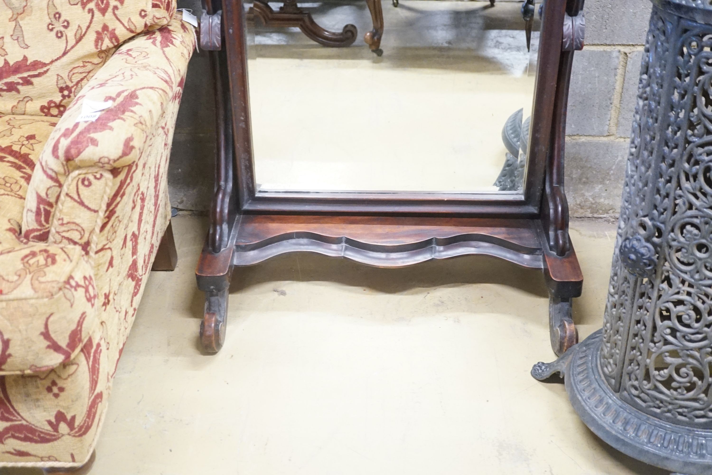 A Victorian mahogany cheval mirror, width 74cm height 153cm